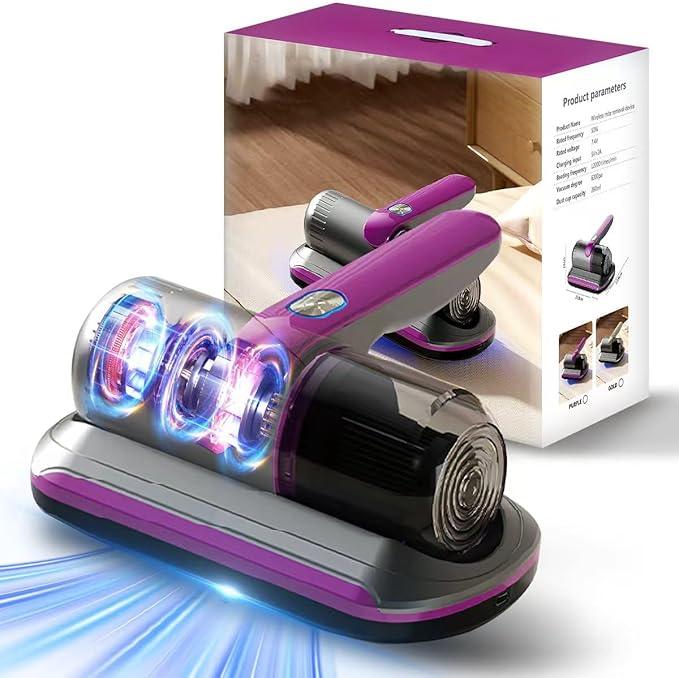 PATO Mattress Vacuum Cleaner, Wireless Handheld Bed Vacuum Cleaner with UV-C Light, HEPA Filter and Ultrasonic Vibration, 12KPa, Suitable for Beds, Sofas, Car Seats, Carpets (Purple) - NeatNest