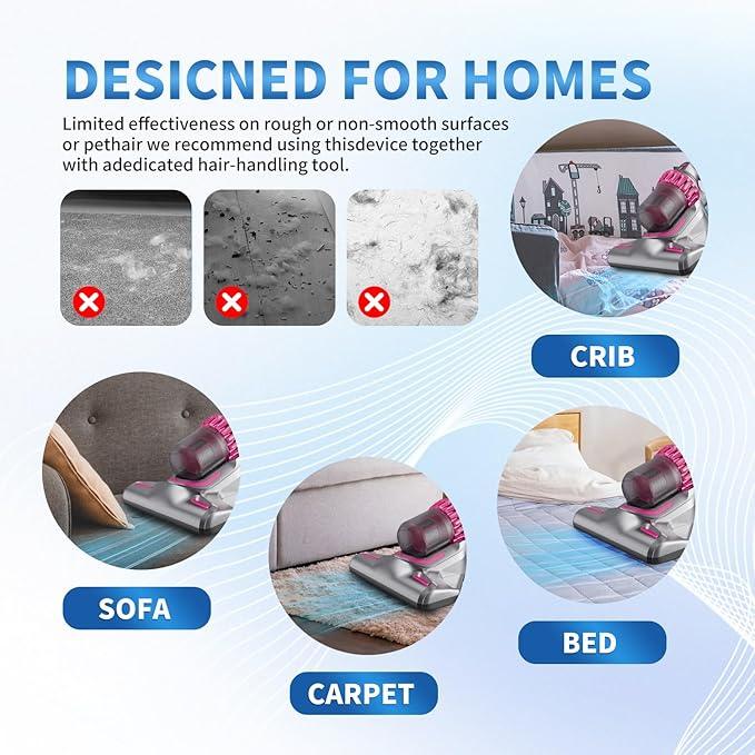 PATO Mattress Vacuum Cleaner, 10KPa Suction with UV-C Light & HEPA Filter, 4-in-1 Bed Cleaner for Sofa, Car, Carpet, Pet Hair - NeatNest