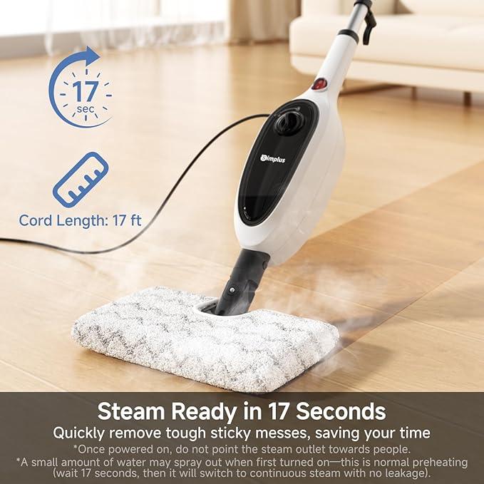 SIMPLUS Steam Mop, 8-in-1 Steam Cleaner, 17S Heat Up, Floor Steamer Double-Sided Flip Design, Suitable for Kitchen, Bathroom, Wood Floor, Tile, Windows, Clothes, Whole Home Cleaning - NeatNest