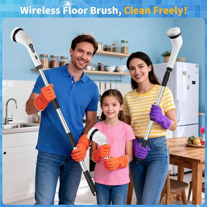 Electric Spin Scrubber, Ultimate Household Cleaning Brush with 90Min Runtime & 8 Heads & 2 Modes- 52in Electric Shower Scrubber Deep Clean for Bathroom Grout, Oven, Shower, Tile & Car, IPX6 Waterproof - NeatNest