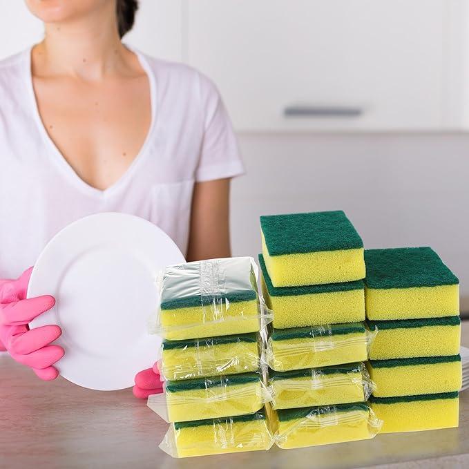 90 Pack Individually Wrapped Sponges Uncompressed Kitchen Dishwashing Non Scratch Scrouing Sponge Bulk for Hotel Car Airbnb Apartments,Green - NeatNest