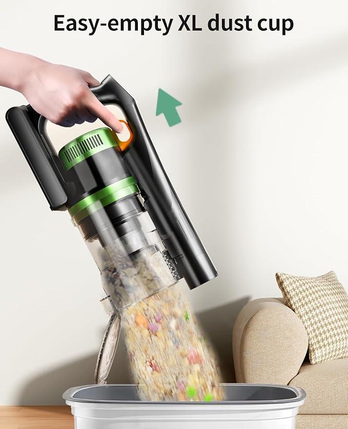 SunSare Cordless Vacuum Cleaner, 50KPa 600W 65Mins Vacuum Cleaner for Home, V-Anti-Tangle Stick Vacuum with Scented Tablet, Upgraded dust Emptying Cup, Vacuum Cordless for Pet Hair/Carpet/Floors - NeatNest