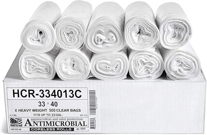 Aluf Plastics High Density Trash Bags, 33 Gallon, 500 Count, 13 Micron (eq), 33" x 40", Clear, for Bathroom, Office, Industrial, Commercial, Janitorial, Municipal, Recycling - NeatNest