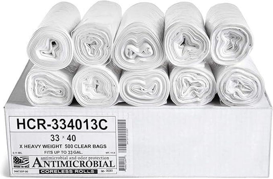 Aluf Plastics High Density Trash Bags, 33 Gallon, 500 Count, 13 Micron (eq), 33" x 40", Clear, for Bathroom, Office, Industrial, Commercial, Janitorial, Municipal, Recycling - NeatNest