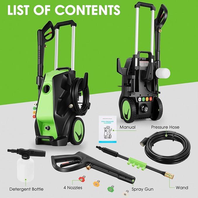 Pressure Washer,MAX 5000 PSI Electric Power Washer, 2000W 4.0 GPM High Pressure Washer, Professional Washer Cleaner, with 4 Nozzles, Soap Bottle and Hose Reel, Best for Cleaning Cars Patio Garden - NeatNest