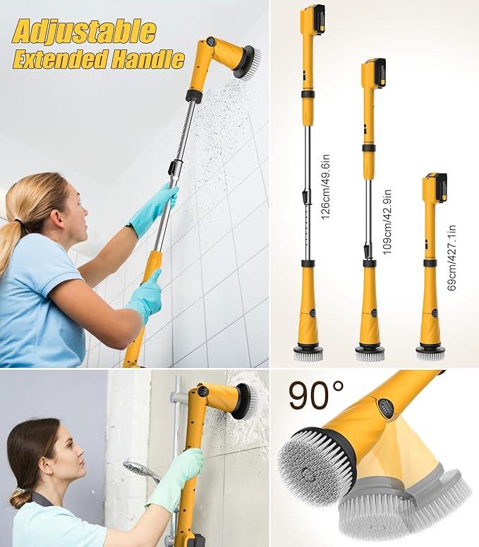 Qimedo Electric Spin Scrubber Extra Large Brush Q3,6000 mAh Best Battery Power Scrubber for Cleaning,1200RPM Shower Cordless Cleaning Brush with 8 Brushes for Bath/Tub/Tile/Floor (Smart Display) - NeatNest