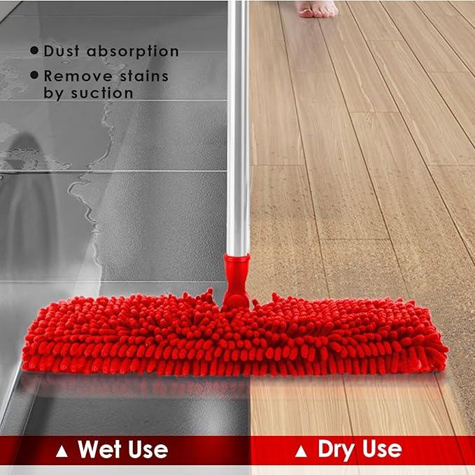 MASTERTOP Microfiber Mop for Floor Cleaning, Hardwood Dust Mop, Wet Mopping with 4 Washable Replacement Mop Pads, Floor Mops for Cleaning with 1 Scraper- White & Red - NeatNest