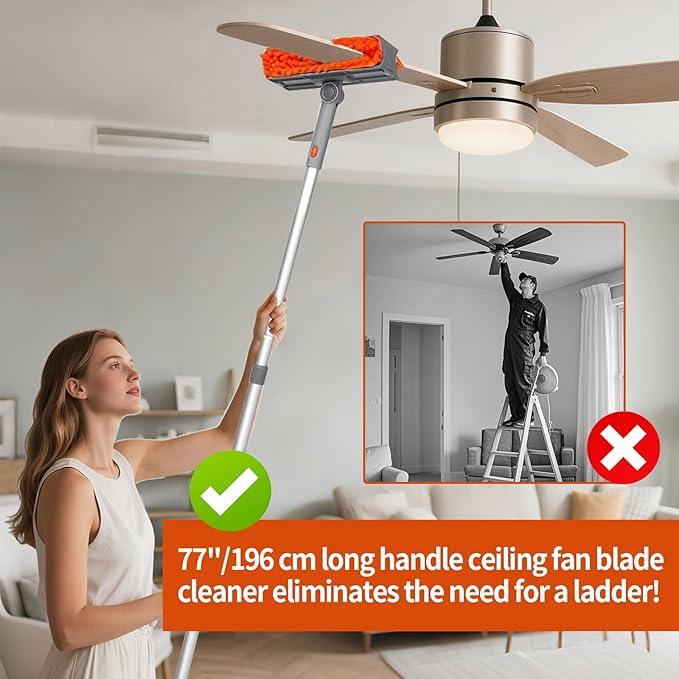 Ceiling Fan Cleaner Duster with 72‘’ Extendable Long Handle Cleaning Duster Kit, Reusable Chenille & Microfiber Mop Head for High Ceiling Fan Blade Wall Blinds Cobweb - NeatNest