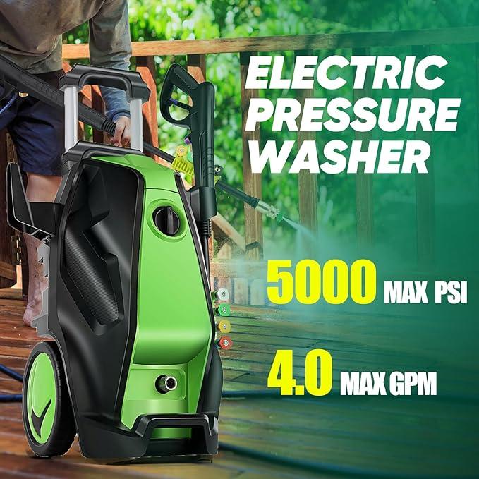 Pressure Washer,MAX 5000 PSI Electric Power Washer, 2000W 4.0 GPM High Pressure Washer, Professional Washer Cleaner, with 4 Nozzles, Soap Bottle and Hose Reel, Best for Cleaning Cars Patio Garden - NeatNest