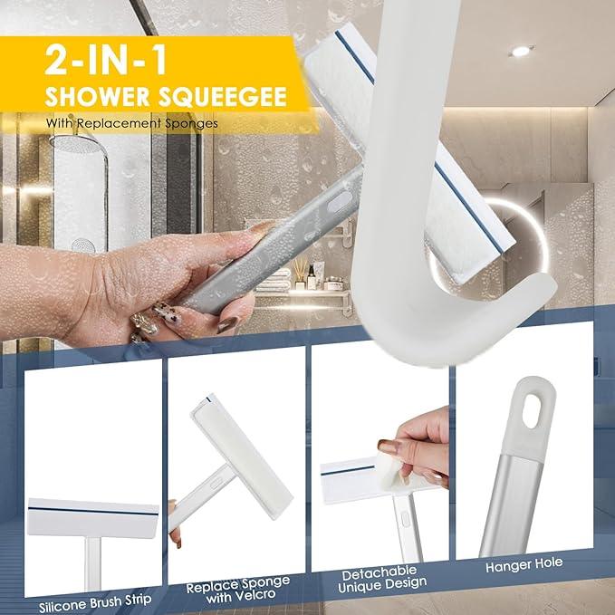 3 Pack Scrub Brush Set - Detachable Stiff Bristle Grout Cleaner Brush, Cleaning Scrubbers with Squeegee for Shower Glass, Heavy Duty Scrub Brushes for Cleaning Bathroom, Bathtub, Gaps, Tile, Floor - NeatNest