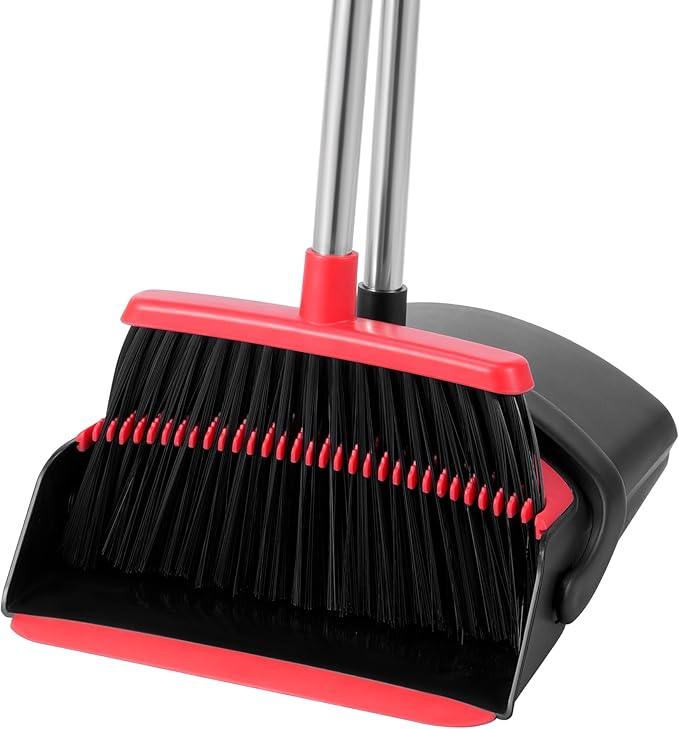 Broom and Dustpan Set for Home,52-in Long Adjustable Handle Angle Broom for Sweeping Indoor Dustpan Teeth to Clean Pet Hair Suitable for Home Kitchen Office - NeatNest