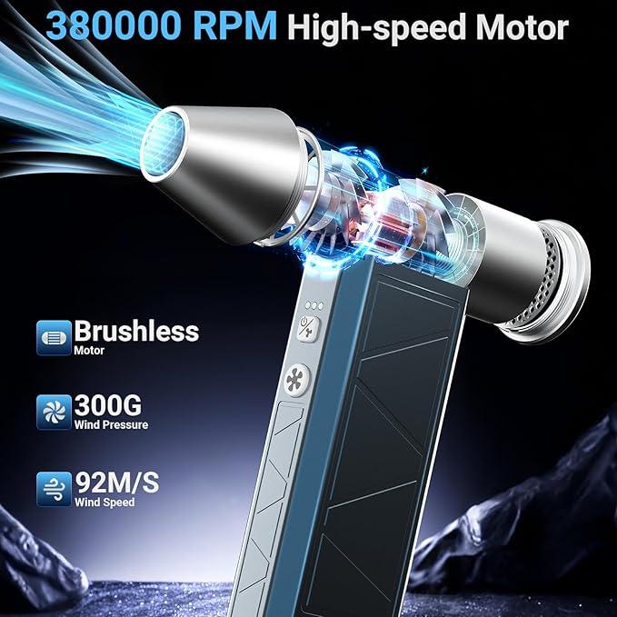 Compressed Air Duster, 380000RPM Powerful Electric Air Duster with LED Light, 4-Gear Rechargeable Mini Blower with Brushless Motor, Jet Dry Blower for Computer, Keyboard, Home, Car, Outdoor - NeatNest