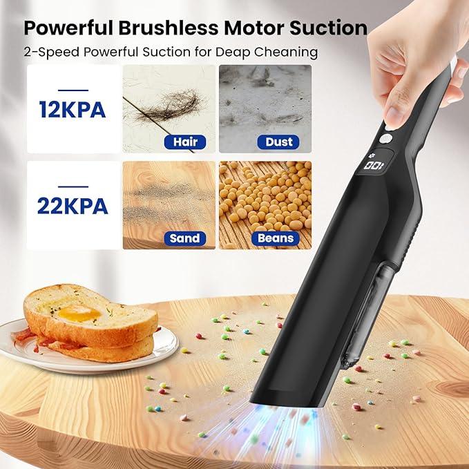 Handheld Vacuum Cordless, 24Kpa Car Vacuum with Brushless Motor, Charging Dock, Rechargeable, 1.5lbs Portable Handheld Vacuum with 2-Speed for Home/Car/Pet(Black) - NeatNest