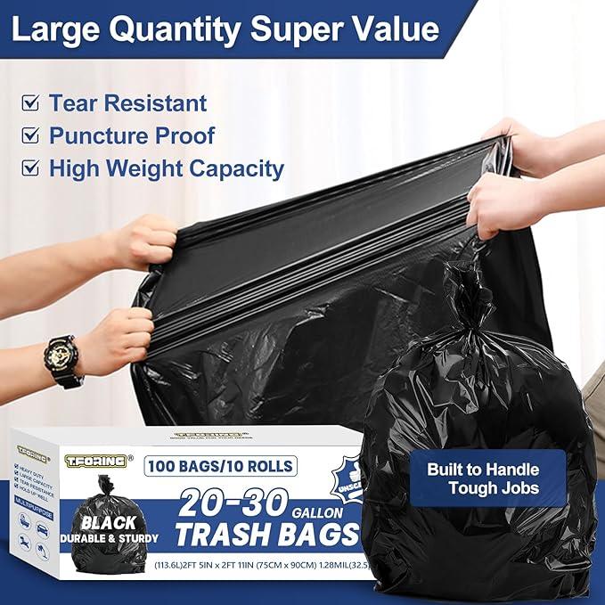 20-30 Gallon Trash Bags Black - 1.28 Mil Thick,30" x 35" Large Garbage Bags 100 Count，20+ Gallon Heavy Duty Trash Can Liners Unscented for Kitchen Home Office Commercial Outdoor - NeatNest