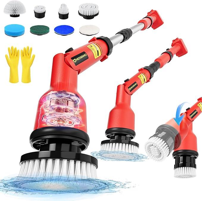 Electric Spin Scrubber Compatible for Milwaukee 18V Battery(Battery NOT Included), 1000 RPM Battery Powered Scrubber with Adjustable Extension Arm & 8 Brushes & Gloves for Tub/Tile/Floor - NeatNest