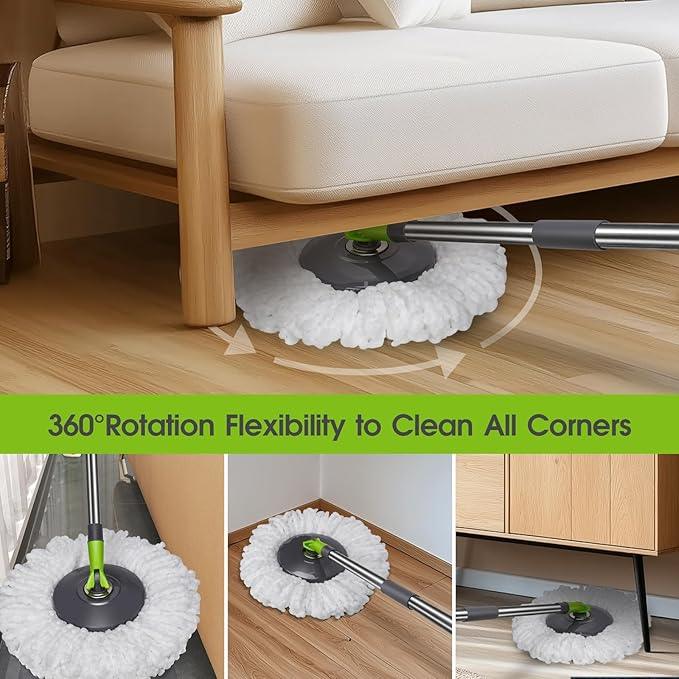Spin Mop Bucket System,Masthome Pedal Spin Mop and Bucket with Wringer Set,EasyWring Microfiber Mop with 3 Mop Pads,360°Spinning Floor Cleaning System - Home & Office Suitable - NeatNest