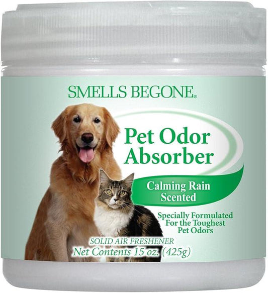 SMELLS BEGONE 15oz Gel Pet Odor Eliminator - Absorb & Remove Strong Odors from Pets, Cat Litter, Dog Poop, Urine Smells - Eliminate Whole Home Odors with Essential Oils (Calming Rain) - NeatNest