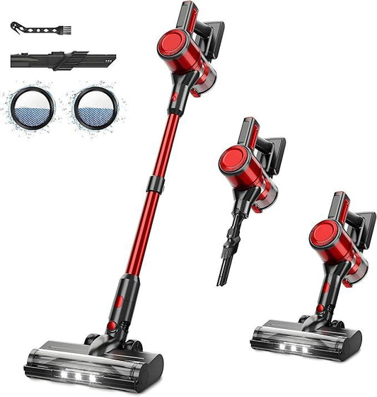 Cordless Vacuum Cleaner for Home - Lightweight, Stick Vacuum Clean with Rechargeable Battery, Max 45Mins Runtime, 8 in 1 Handheld Vacuum for Hardfloor & Carpets Pet Hair, Red&Black - NeatNest