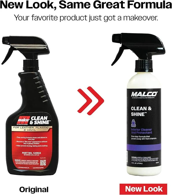 Malco Clean & Shine Interior Car Cleaner and Dressing – Restore Leather, Plastic and Vinyl Surfaces in Your Vehicle/Clean, Condition and Protect in 1 Simple Step / 16 oz. (125916) - NeatNest