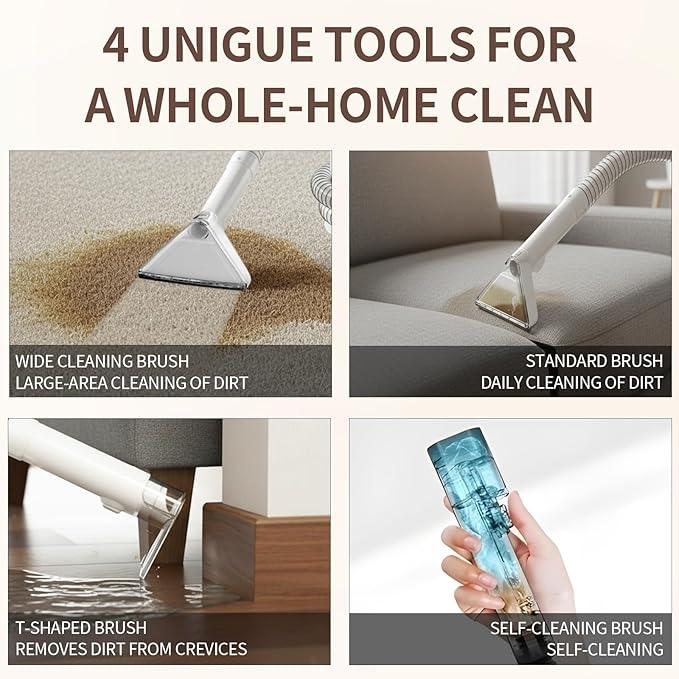 COCEAN Multi-Purpose Portable Upholstery and Carpet & Area Rug Cleaner with Shampooer, Car Interiors Machine Powerful Suction Spot and 260ML Deep Stain Cleaning Shampooer for Pets, 4 Cleaning Tools - NeatNest