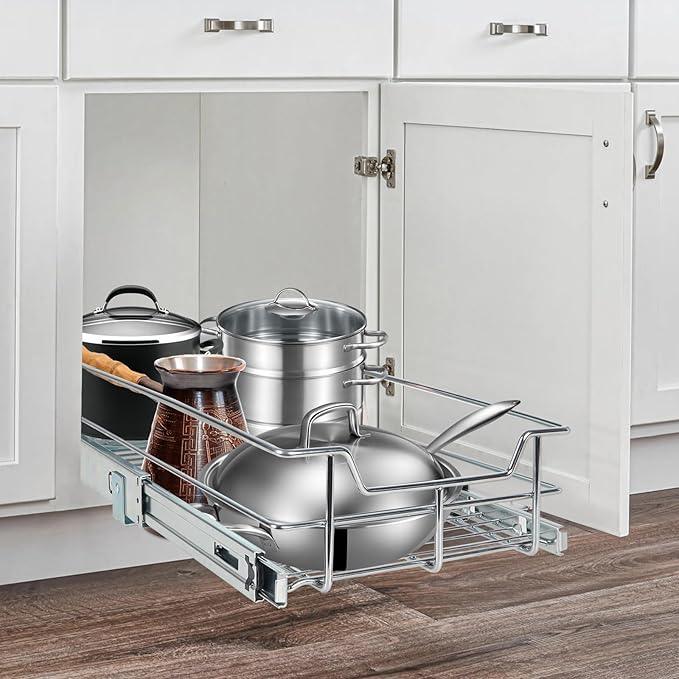 Pull Out Cabinet Organizer 14" W X 22" D, Slide Out Drawers For Kitchen Organizers and Storage, Pull Out Drawers For Cabinets Capacity Heavy Duty Caddy, Cabinet Shelves Chrome-Plated, Bathroom Pantry - NeatNest