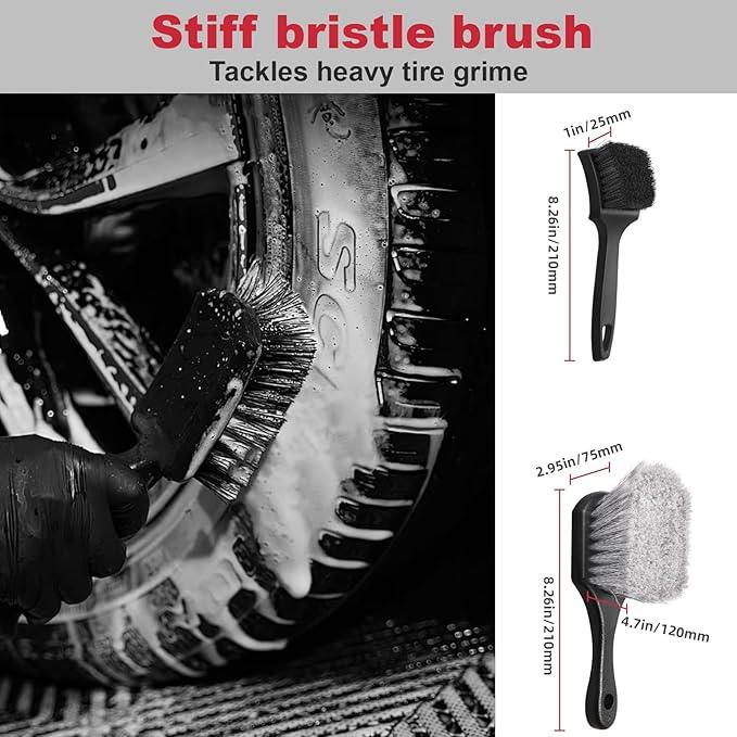 Wuqazu 4PCS Compact Wheel & Tire Cleaning Kit - 360° Flexible Synthetic Wool Rim Brush, 2 Dual-Bristle Brushes & Microfiber Towel | Scratch-Free for All Vehicles - NeatNest