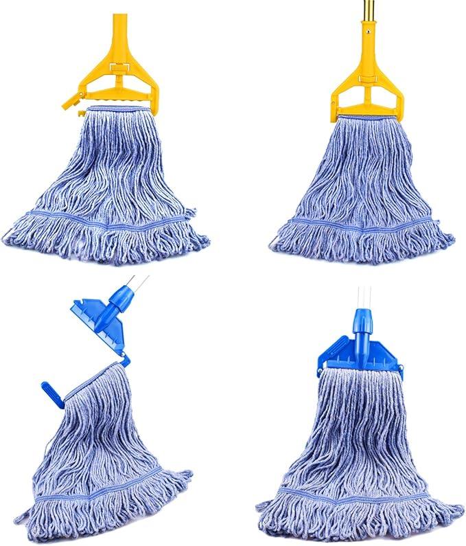 String Mop Heads Replacement Heavy Duty Commercial Grade Blue Cotton Looped End Wet Industrial Cleaning Mop Head Refills (4, Large) - NeatNest
