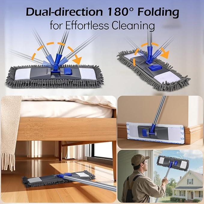 MASTERTOP Microfiber Mop for Floor Cleaning, Flat Dust Mop for Home and Kitchen, Adjustable Stainless Steel Handle with 4 Washable Pads&1 Cleaning Scrape for Hardwood, Vinyl - NeatNest