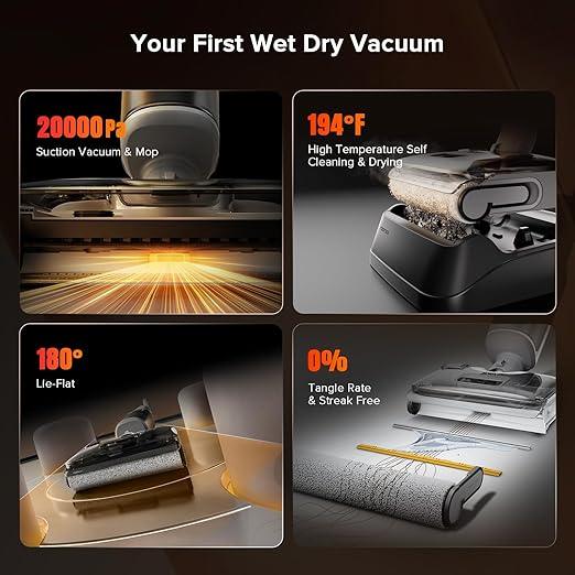 roborock F25 GT Vacuum Mop All in One, Wet Dry Vacuum Cleaner Cordless, 20000Pa Floor Cleaner Machine for Tile Hardwood Wood Vinyl Floor, Edge to Edge Self Cleaning Electric Mop with 180° Lie-Flat - NeatNest