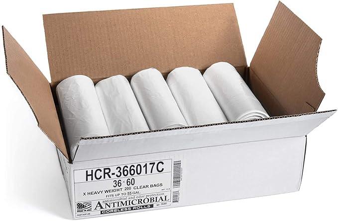 Aluf Plastics High Density Trash Bags, 55 Gallon, 200 Count, 17 Micron (eq), 36" x 60", Clear, for Bathroom, Office, Industrial, Commercial, Janitorial, Municipal, Recycling - NeatNest