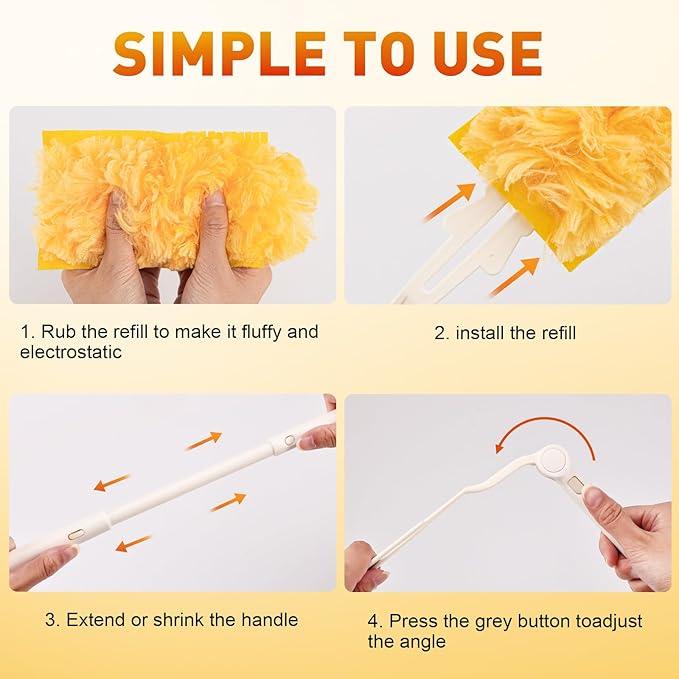 Heavy Duty Duster Refills, Disposable Dusters Kit for Cleaning Dusting Furniture Blind Ceiling Fan, Multi Surface 360 Feather Duster(60)+3FT Extended Handle +1 Handle - NeatNest
