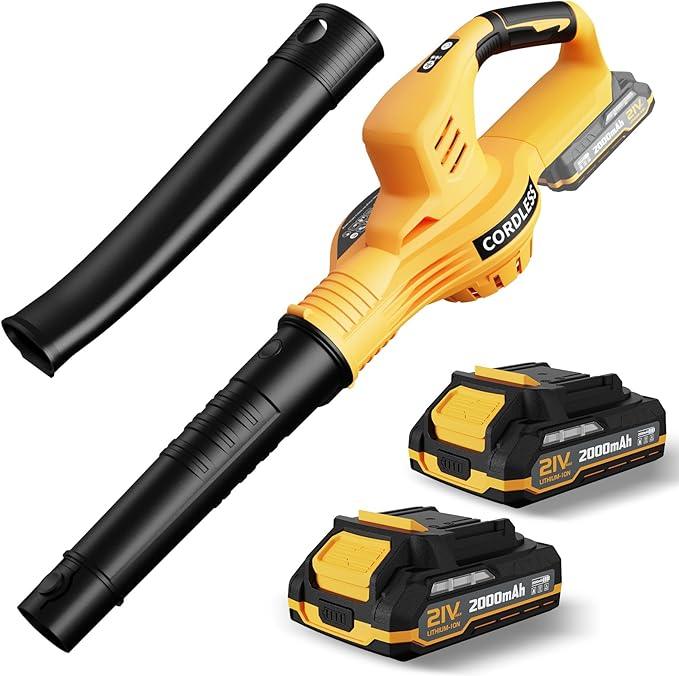 Leaf Blower Cordless with 2 Batteries and Charger, 21V Electric Leaf Blower with 2 Speed Modes, 2.0Ah Lightweight Battery Powered Blowers for Lawn Care, Patio, Blowing Leaves - NeatNest