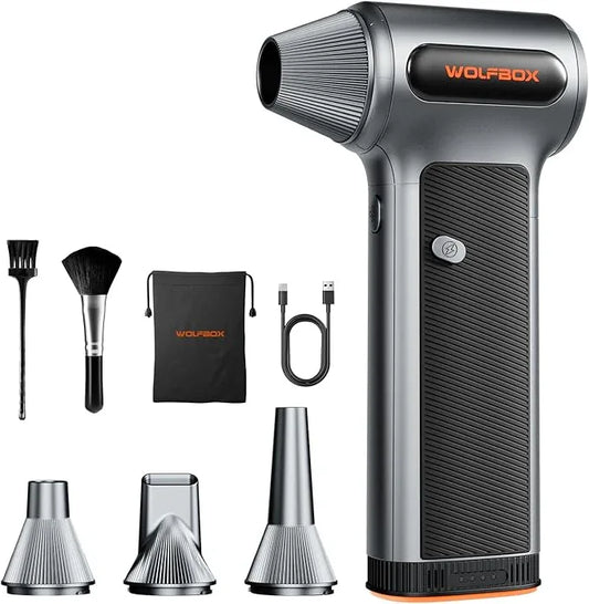 WOLFBOX MF200 Compressed Air Duster with Removable Battery & 4 Nozzles, Cordless 3-Speed Adjustable Mini Blower for Computer Keyboard, Car Cleaning, Home, and Outdoor Use - NeatNest