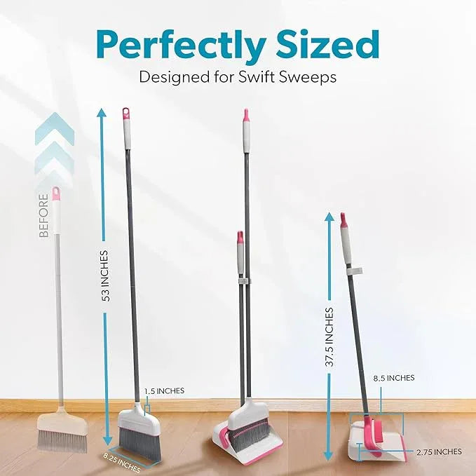 BLACK+DECKER Butler Broom & Dustpan Set - Stand-Up Design - Lightweight, Space-Saving Combo for Kitchen, Living Room, Bathroom, Lobby Floors - Home Cleaning Essential, White/Pink - NeatNest