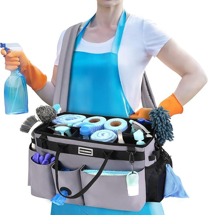 Large Cleaning Caddy Organizer with Handle, Sponge Shoulder Strap Cleaning Supplies Organizer with Foldable Dividers Zipper Pocket Cleaning Supply Caddy for Cleaners Housekeepers - NeatNest