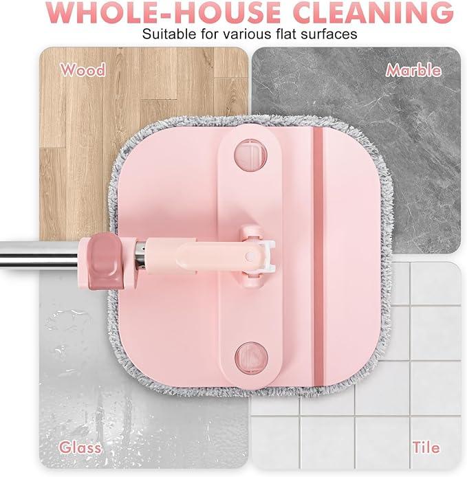 KZKR Square Spin Mop and Bucket Set with Self Separation Dirty and Clean Water System,Self Wringing 360° Rotating Mops Head for Home Floors Cleaning (2.0 mop Bucket Set with 6 Pads) - NeatNest