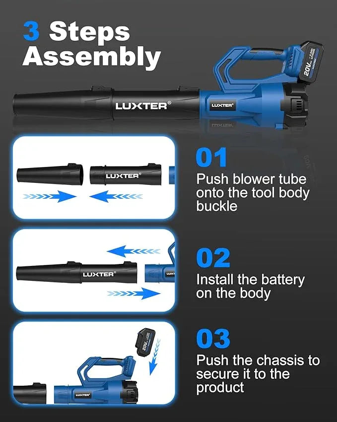 LUXTER Cordless Leaf Blower 320 CFM & 120 MPH 20V Brushless Electric Leaf Blowers 2-Levels Variable Speed with 2 X 4.0Ah Battery and Charger Included Blower for Lawn Care, Yard, Leaves, Dust, Snow - NeatNest