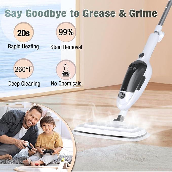 11-in-1 Steam Mop, Powerful Handheld Steam Cleaner for Home with 23FT Cord &15.2 OZ Water Tank, 3 Steam Modes MultiPurpose Steam Mop for Hardwood Floors, Clothes, Tile, Windows, Carpet - NeatNest