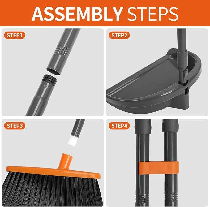 Long Handle Broom with Dustpan Combo Set for Office Home Kitchen Lobby Floor Cleaning Broom Dustpan for Indoor&Outdoor Sweeping - NeatNest