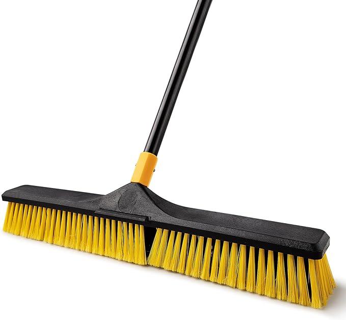 Yocada 24 inch Push Broom Brush 65.3 inch Long Handle Stiff Bristles Heavy-Duty Outdoor Commercial Broom for Cleaning Bathroom Kitchen Patio Garage Deck Concrete Wood Stone Tile Floor - NeatNest