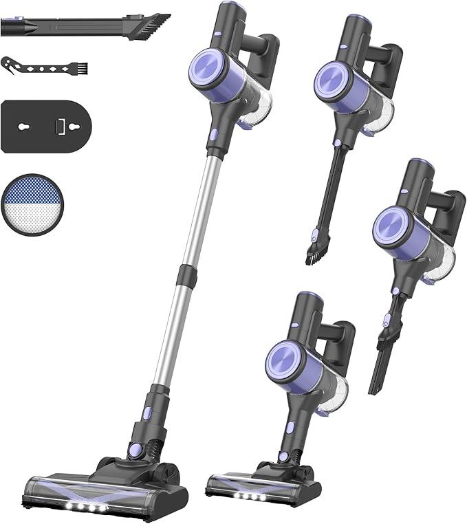 N17 Cordless Vacuum Cleaner, Upgraded Lightweight Stick Vacuum for Home, Max 45mins Runtime, Powerful Suction, Self-Standing, Anti-Tangle, Rechargeable Vacuum for Hard Floors Carpets Pet Hair - NeatNest