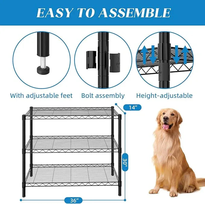 3-Shelf Adjustable Metal Shelf Wire Shelving Unit Storage Rack Display Shelf for Office,Kitchen,Bedroom,Bathroom,Laundry,Pantry Basement,Garage(Black,36" L x 14" W x 30" H) - NeatNest