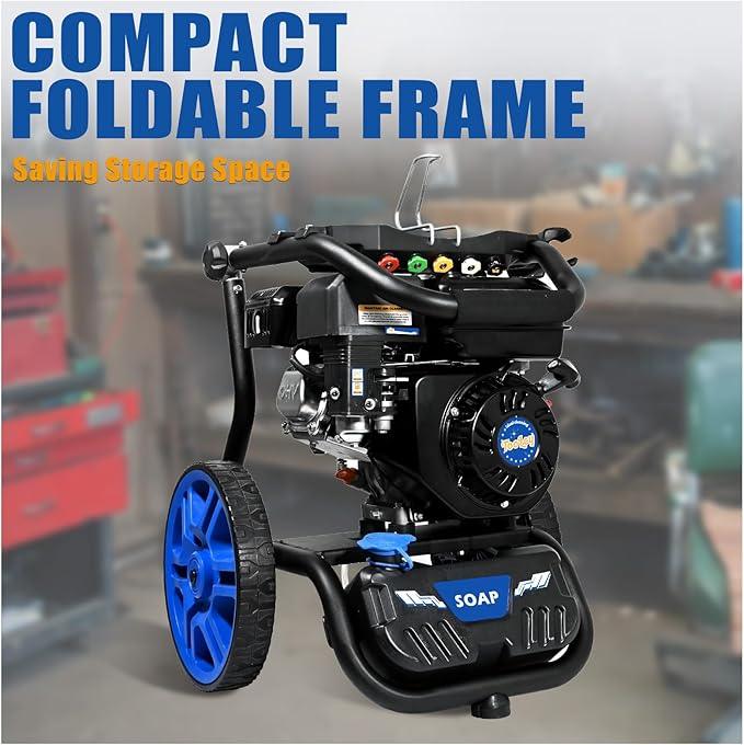 TOOLCY Gas Pressure Washer 3400 PSI & 2.8 GPM, High-Performance 212cc Engine, Foldable Handle, Reinforced Pump, 35FT Extended Power Hose, Kink-Less Swivel Gun with & 5 Nozzles, for Driveways/Patios - NeatNest