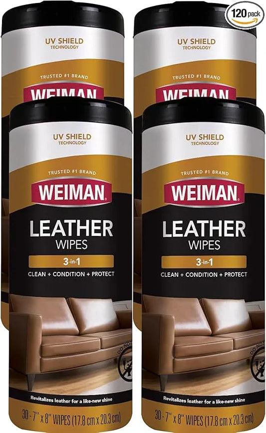 Weiman Leather Cleaner Wipes - Clean Condition UV Protection Help Prevent Cracking or Fading of Furniture, Car Interior, Couch, and Shoes, 4 Pack - NeatNest