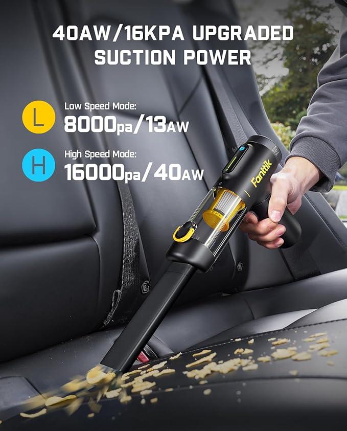 Fanttik Slim V10 Mix Cordless Car Vacuum, 4 in 1 Handheld Air Duster, Color Smart LED Display, 16kPa Suction Power, Cordless Portable Mini Keyboard Vacuum for Car, Office Desk - NeatNest