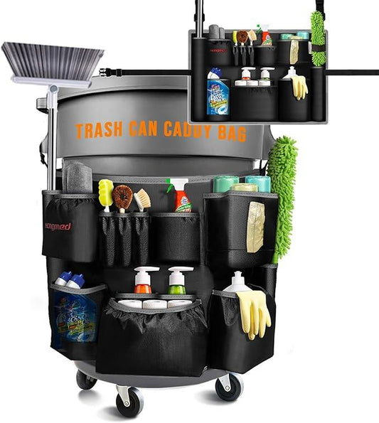 Trash Can Caddy Bag for 32-55 Gallon Garbage Bin, Hongmed Caddy for Commercial Cleaning Supplies, Multi-Pocket Utility Apron with Adjustable Straps, Heavy-Duty Nylon Organizer for Janitorial Duties - NeatNest