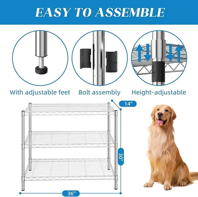 3-Shelf Adjustable Metal Shelf Wire Shelving Storage Rack for Office,Kitchen,Bedroom,Bathroom,Laundry,Pantry Basement,Garage(Chrome,36" L x 14" W x 30" H) - NeatNest