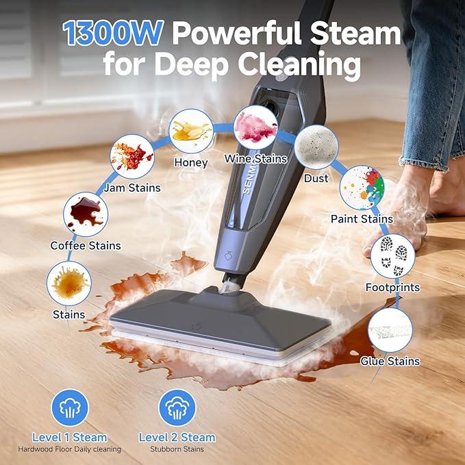 SENMO Steam Mop, 14-in-1 Detachable Steam Cleaner for Home and Floor, 1300W 228°F Deep Cleaning MultiPurpose Floor Steamer with 14 Attachments for Hardwood Floors, Tile, Grout, Furniture, Carpet, Wall - NeatNest
