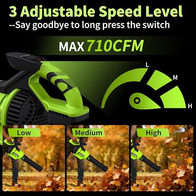 Vinid Leaf Blower Cordless, 21V Powerful Brushless Electric Leaf Cleaner Lightweight, 32,000 RPM, 710 CFM, with 2×4.0Ah Batteries and Charger, 3 Speed Modes, Suitable for Lawn Care, Garden and Patio - NeatNest