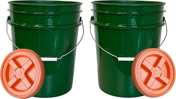 House Naturals 5 Gallon Dark Green Food Grade Bucket Pail with Orange Screw on Gamma lid(Pack of 2) Made in USA - NeatNest